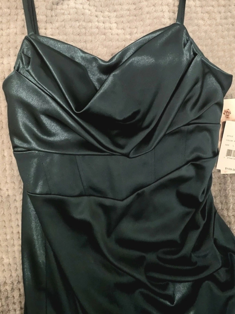 NWT Spaghetti Strap Cowl Neck Satin Dress - Deep Emerald